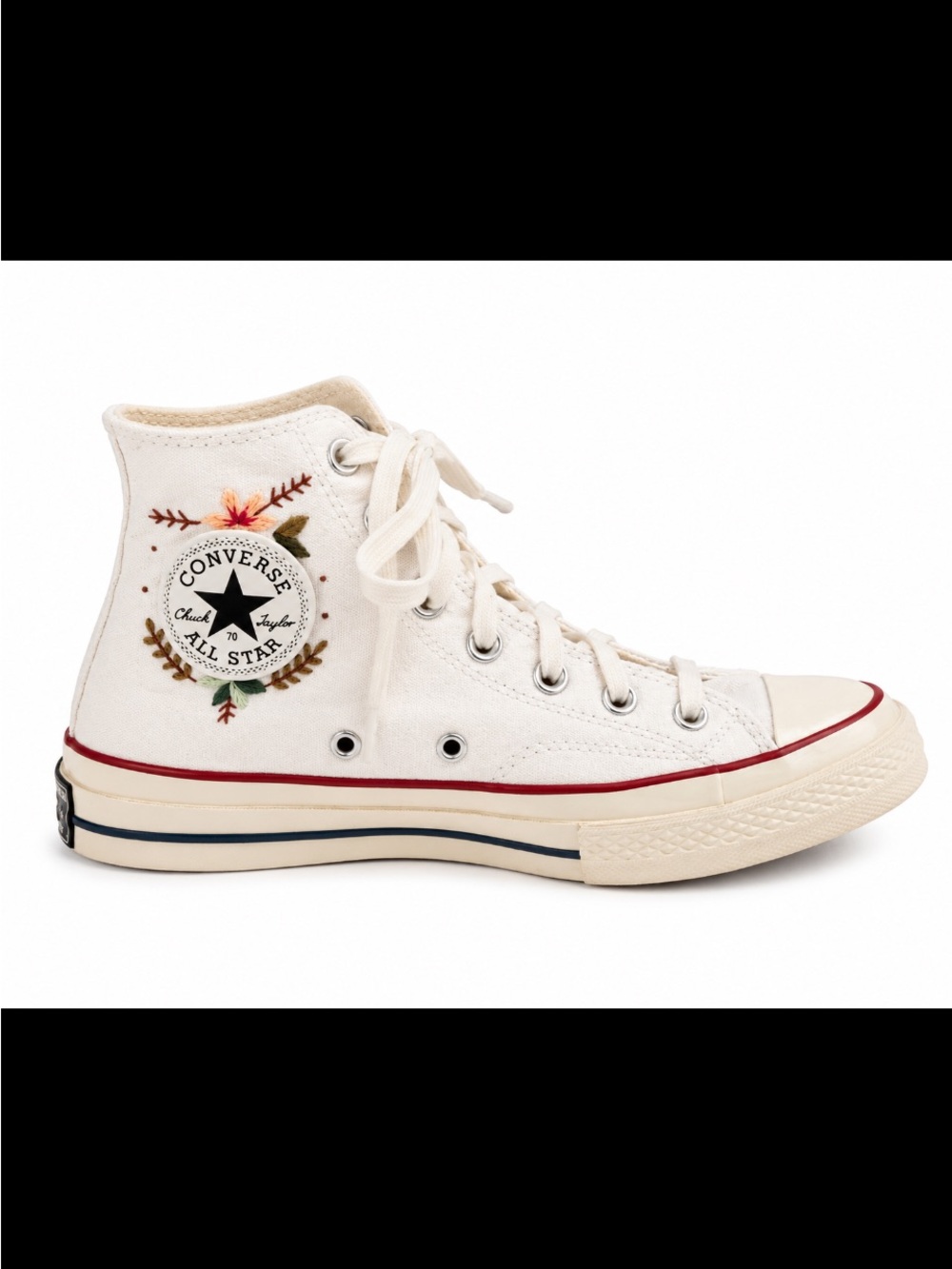 CONVERSE Chuck Taylor White High Tops Custom Embroidered 70s Floral Design Size - Picture 5 of 10